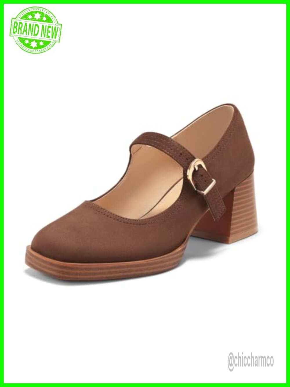 Square Toe Chunky Heel Mary Jane Pumps Faux Suede